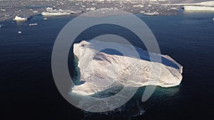 Frozen south pole. Desert white land of snow and ice drone shot.