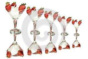 Frozen strawberry daiquiri alcohol cocktail. Isolated on white background. Mirror