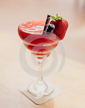 frozen strawberry-flavored daiquiri cocktail with rum