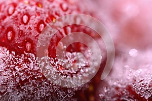 Frozen strawberry selectived focus