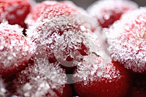Frozen strawberry selectived focus