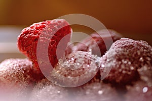 Frozen strawberry selectived focus