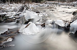 Frozen stream in forest photo