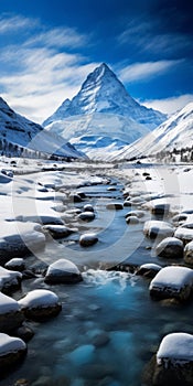 Frozen Stream In Norway: A Himalayan Art Inspired Mountainous Vista
