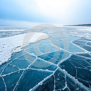 Frozen surface geometric patterns in ice photo