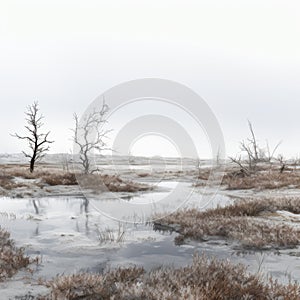 Frozen Swamp: A Photorealistic Rendering Of Desolate Arctic Tundra