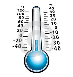 Frozen thermometer with negative temperature. Isolated cold icon.