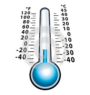 Frozen thermometer with negative temperature. Isolated cold icon. photo