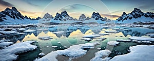 Frozen tundra planet, frigid, icy world. Panorama. Generative AI