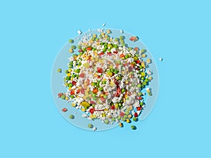 Frozen vegetables assorted on blue, top view