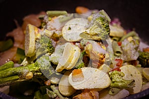 Frozen vegetables. Macro photo.