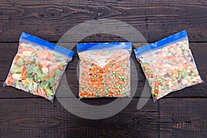 Frozen vegetables in a plastic bag. Healthy food storage concept