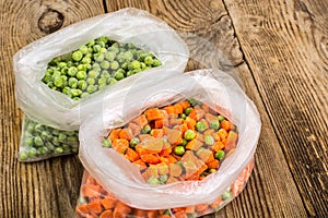 Frozen vegetables in plastic bags