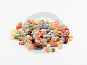 Frozen vegetables on a white background. Mexican blend.