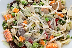 Frozen vegetables in a white plate.