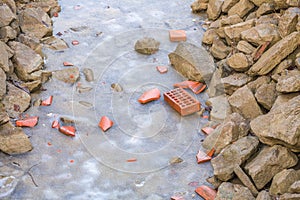 Frozen water of irrigation canal