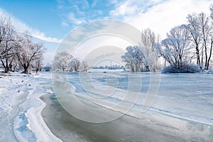 Frozen Water, Snow and Ice on the Dnieper River