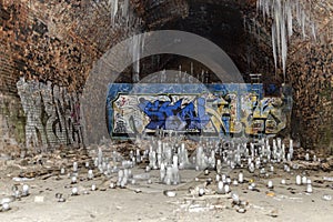 Frozen water Stalagmite in the tunnel