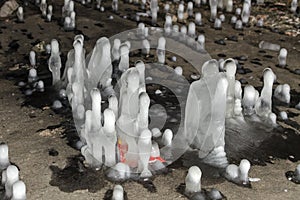 Frozen water Stalagmite in the tunnel