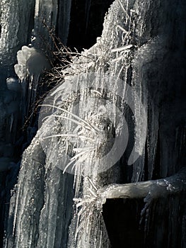 frozen waterfal with beautiful icycles