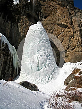 Frozen waterfall in Alborz mountains called Sangan Waterfall