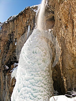 Frozen waterfall in Alborz mountains called Sangan Waterfall