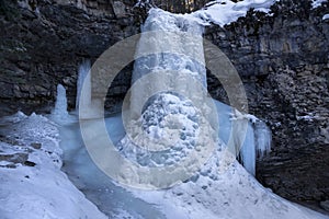 Frozen Waterfall Blue Ice Rock Cave Kananaskis Country Alberta Foothills Canada