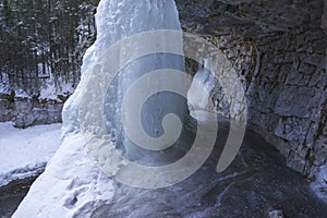 Frozen Waterfall Blue Ice Rock Cave Kananaskis Country Alberta Foothills Canada