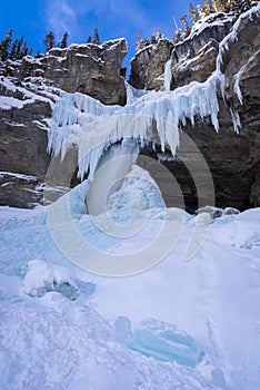 Frozen waterfall in Canada in the winter