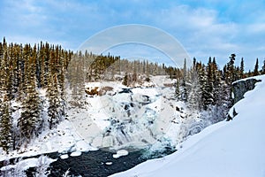 frozen waterfall from far