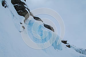 Frozen waterfall ice, icefall