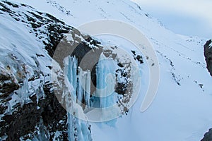 Frozen waterfall ice, icefall