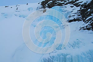 Frozen waterfall ice, icefall