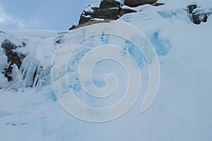 Frozen waterfall ice, icefall