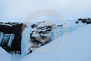 Frozen waterfall ice, icefall