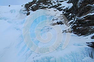 Frozen waterfall ice, icefall
