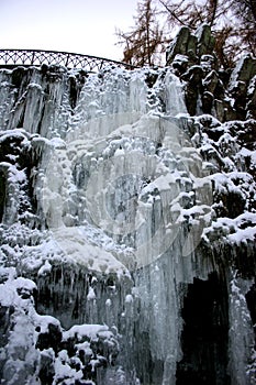 Frozen waterfall with icicles