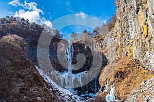 Frozen waterfall, Kegon waterfall in winter located at Nikko city near lake Chuzenji, Tochigi Prefecture Japan