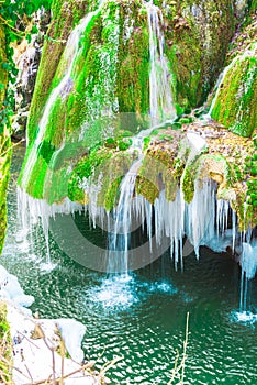 Frozen waterfall river ,Bigar waterfall