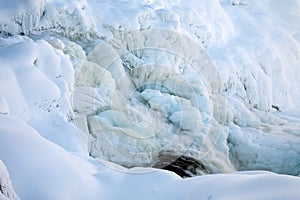 Frozen waterfall Tannforsen in winter, Sweden