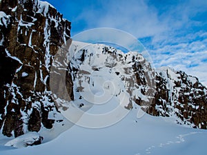 Frozen Waterfall , Thingvellir National Park, Iceland