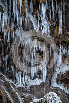 Frozen Waterfalls in Plitvice National Park, Croatia