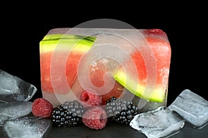 Frozen watermelon slices and berries