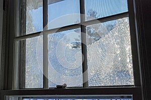 Frozen Window Pane Sash Lock Blue Sky