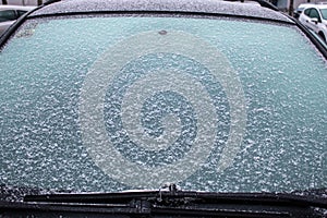 Frozen windshield in the car