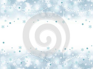 Frozen winter aqua blue snowflake party background with blank space