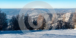 Frozen winter Beskids mountains - view above Oscadnica village in Slovakia