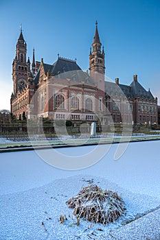 Frozen Peace Palace garden, International Court of Justice, under the Snow