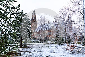 Frozen Peace Palace garden, International Court of Justice, under the Snow