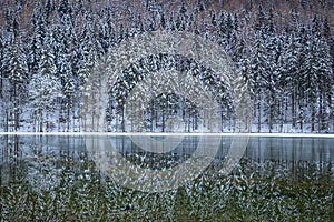 Frozen winter lake in the mountains